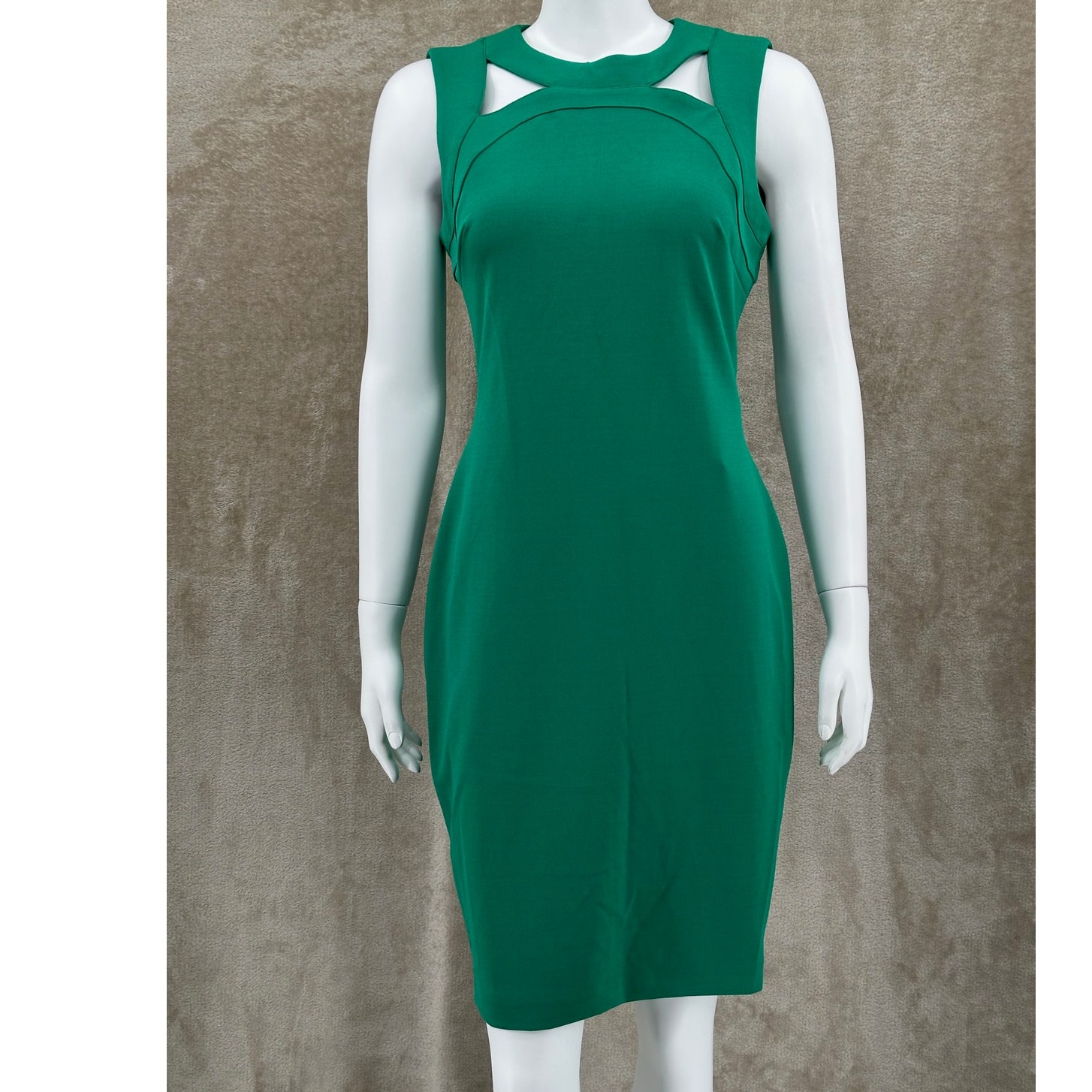 Calvin Klein Dress Womens 6 Kelly Green Sleeveless Cutout Sheath Stretch Career